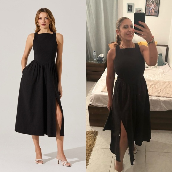 ASTR The Label Bow Back Apron Black Midi Dress M - Picture 1 of 11